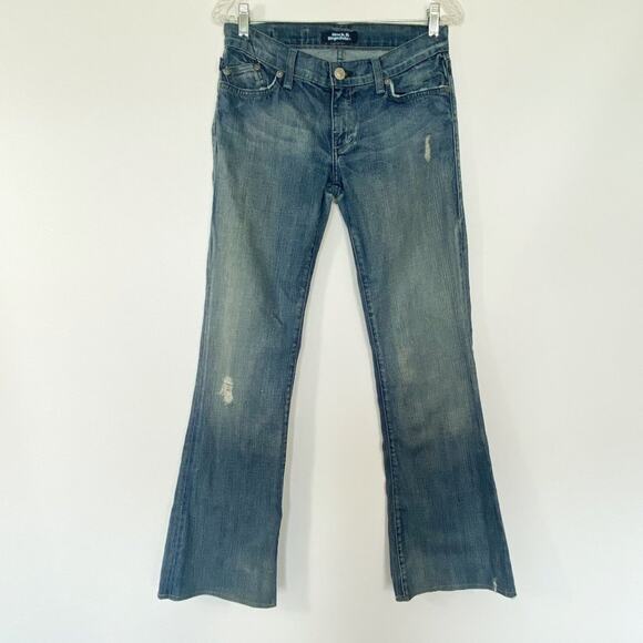 Rock & Republic Denim Roth Crystal Logo Flare Jeans in Medium Wash - Picture 1 of 16